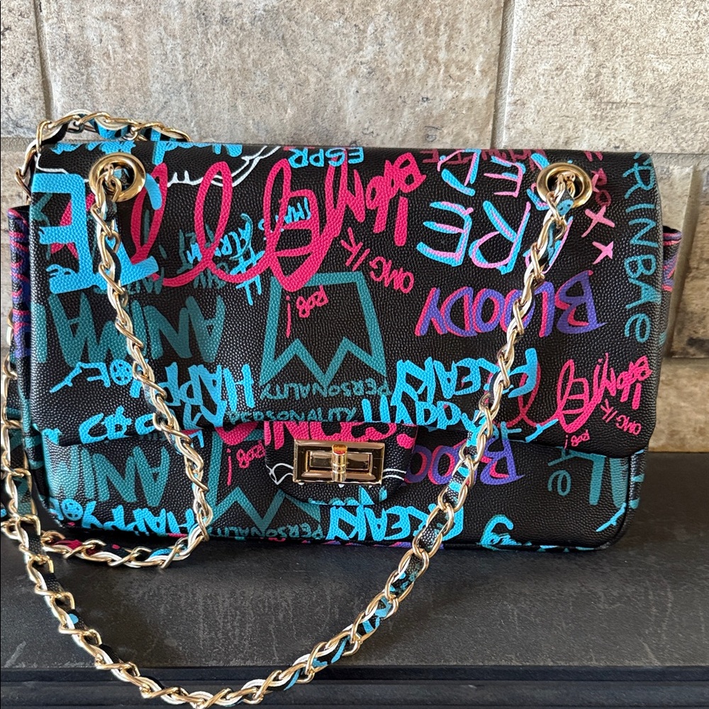 NEW Colorful Graffiti Chain Strap Bag